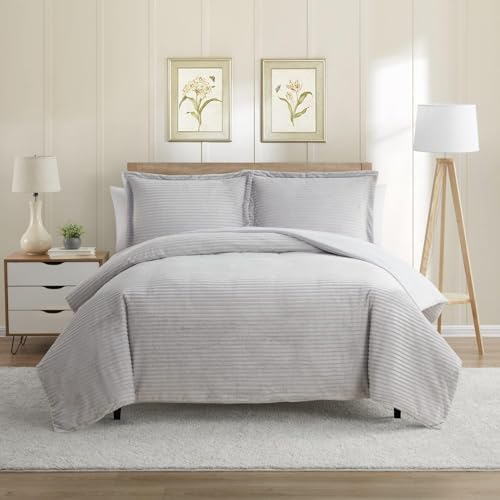 Hearth Harbor Premium Flannel Duvet Cover Set - Silver Gray
