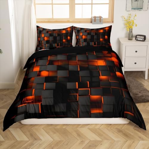 Feelyou Duvet Cover Set Twin Size Kids Orange Black Pattern