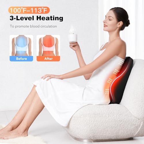 KNQZE Heated Lumbar Support Pillow with Vibration for Office Chair - Black