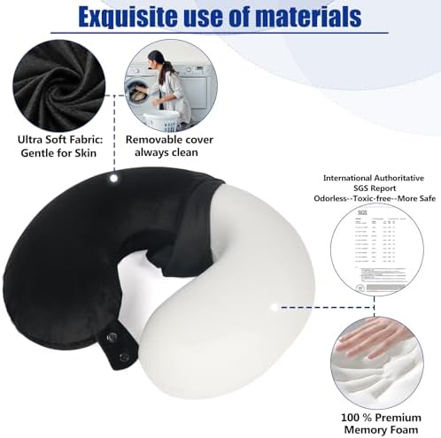 SAIREIDER Memory Foam Travel Pillow with Washable Cover