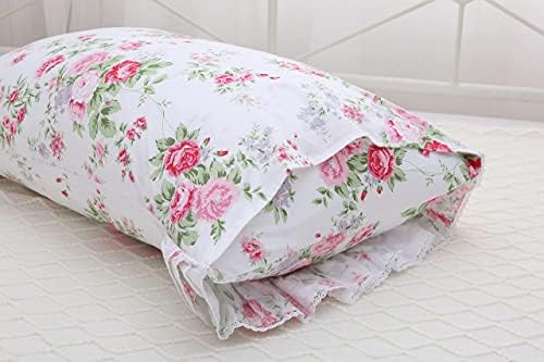 2-Pack Rose Floral Print Pillow Shams with Lace Ruffles 1