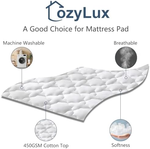 CozyLux Twin XL Cotton Mattress Pad Deep Pocket Quilted Cover 39x80 Inches