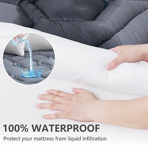 Elven Home Twin Mattress Pad Waterproof with Pillow Top - 39x75 Inch Grey