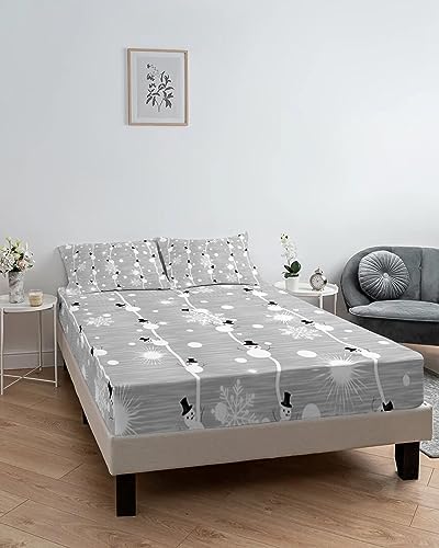 Chees D Zone Twin Fitted Sheet Set with Deep Pocket Snowman Pattern