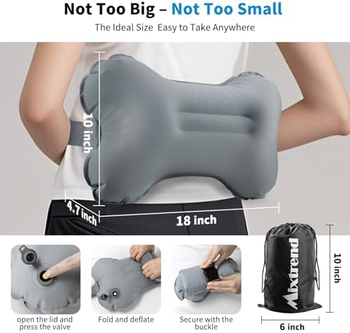 Travel Lumbar Pillow with Memory Foam Inflatable Support