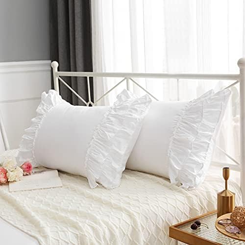 White Ruffles Pillow Shams Queen Size 2-Pack Pure Cotton