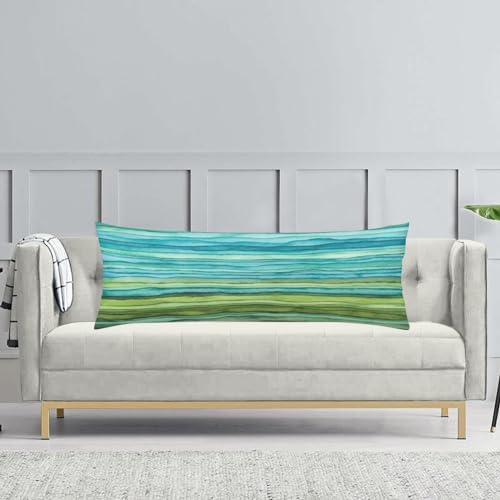 TOKILIAR 20x54 Green Blue Striped Throw Pillow Cover