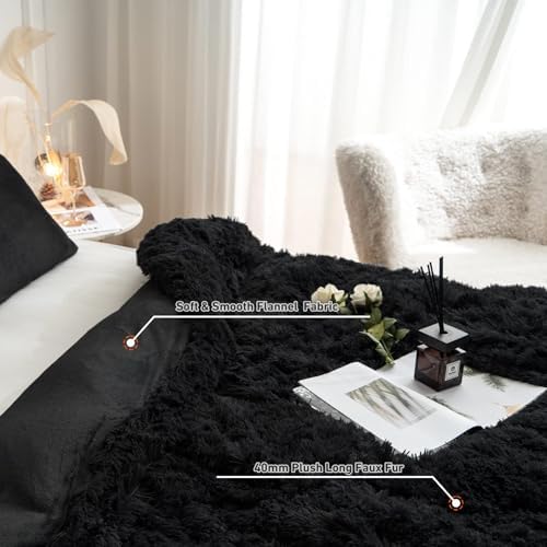 CHOSHOME Plush Shaggy Duvet Cover Set Black