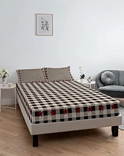 Chees D Zone Twin Fitted Sheet with Elastic Red Stars Design