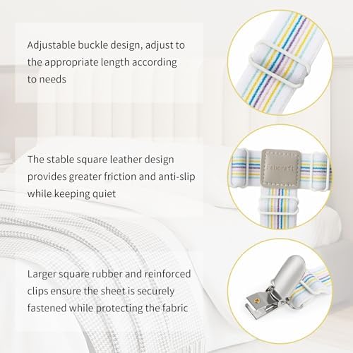 Febcraft 4 Pcs Adjustable Sheet Straps with PU Leather Clamps