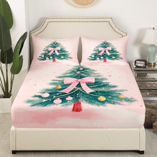 Manfei Christmas Fitted Sheet Set with Pillowcases