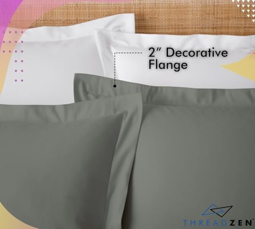 THREADZEN King Pillow Sham 20x36 Set of 2 Dark Grey