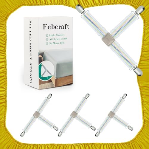 Febcraft 4 Pcs Adjustable Sheet Straps with PU Leather Clamps