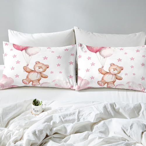 Castle Fairy Cute Pink Stars Microfiber Fitted Sheet Set Twin Size