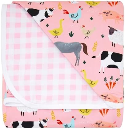 Little Sleepies Cloud Blanket - 50 x 50 Pink Farm Animals