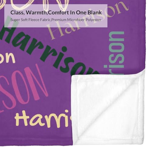 Custom Name Blanket - Personalized Flannel Throw for Baby Kids Adults Purple