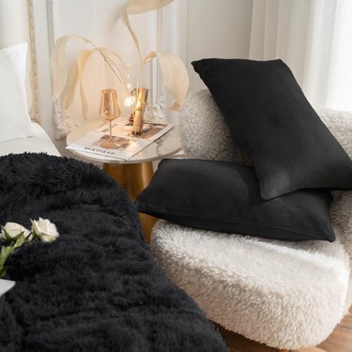 CHOSHOME Plush Shaggy Duvet Cover Set Black