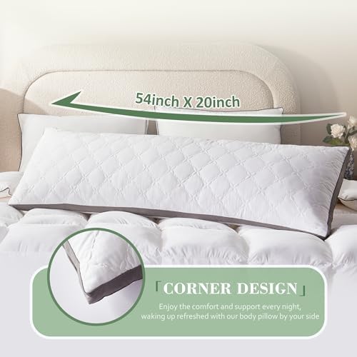 Decroom Memory Foam Body Pillow 20x54 Inch Ultra-Soft Diamond Quilted White