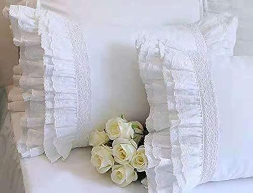 2-Pack White Pillow Shams with Lace Ruffles 1