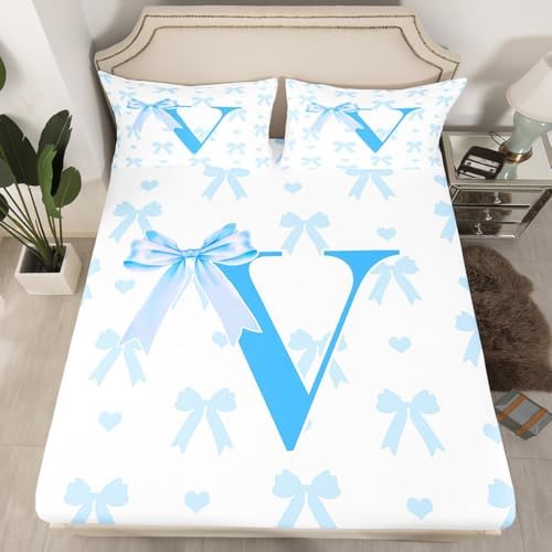 Manfei Blue Bow Fitted Sheet Set Queen Size 1