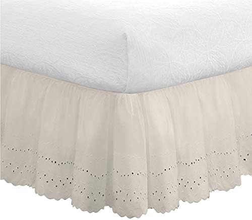 FRESH IDEAS Ivory Queen Bed Skirt with Ruffles and Embroidery