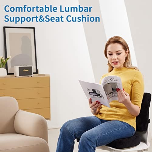SAIREIDER Memory Foam Seat Cushion and Lumbar Support Pillow Set Black