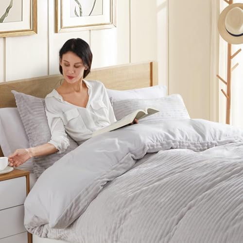 Hearth Harbor Premium Flannel Duvet Cover Set - Silver Gray