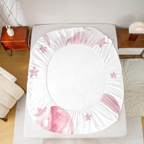 Castle Fairy Cute Pink Stars Microfiber Fitted Sheet Set Twin Size