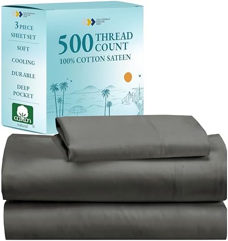 California Design Den Twin XL Cotton Sheets Set - Grey