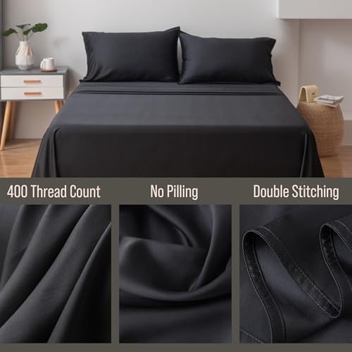 Bella Coterie Luxury Bamboo Viscose Queen Flat Sheet - Black