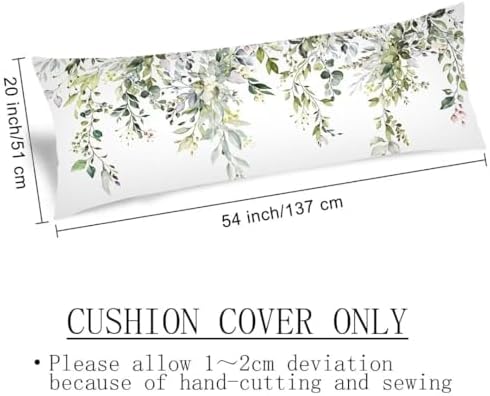 JISMUCI Floral Sage Green Body Pillow Cover 20x54
