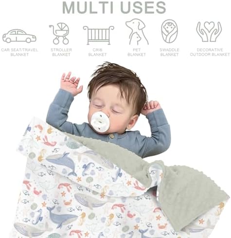 Boho Ocean Animals Baby Blanket - 30x40 Inches Soft Double Layer