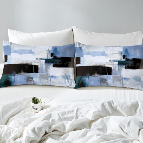 Manfei Abstract Art Bed Sheet Set Twin Size Gray Blue Black