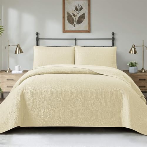 3-Piece Bedspread Set Reversible Cotton Coverlet with Pillowcases