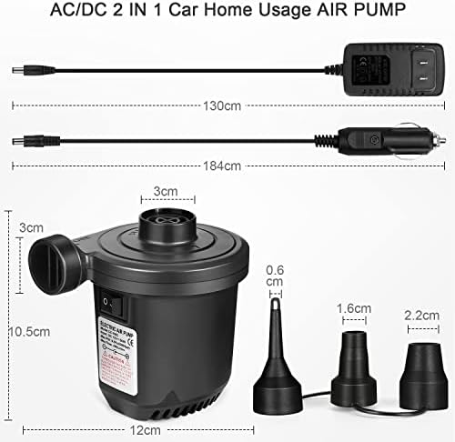 Flanney Air Pump for Inflatables - 3 Nozzles 12V110V Quick Fill Deflate