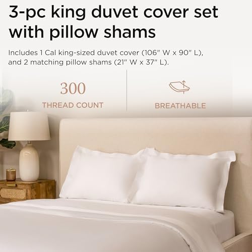 Threadmill White Duvet Cover King Size Set with Pillow Shams