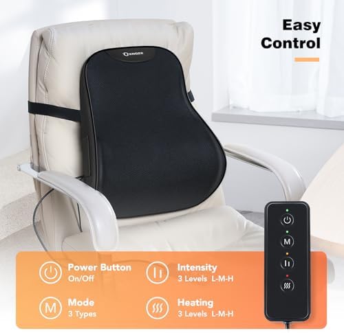 KNQZE Heated Lumbar Support Pillow with Vibration for Office Chair - Black