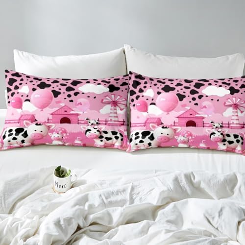 Castle Fairy Milk Cow Print Twin Sheet Set with Pillowcase 1