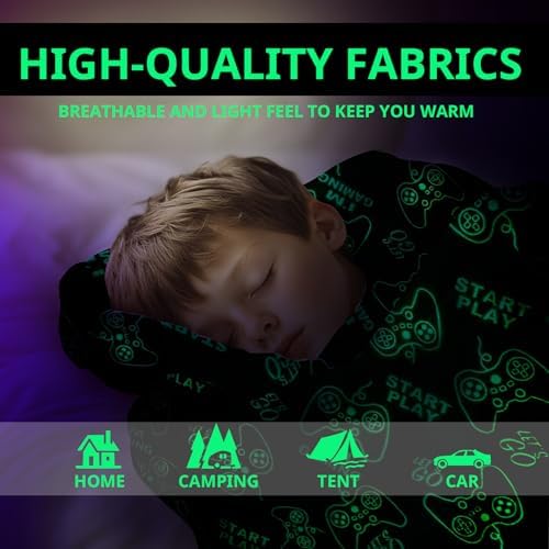 Gaming Glow in The Dark Blanket for Kids Teens