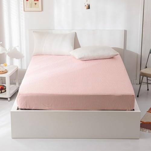 HighBuy Twin Fitted Sheet 100 Cotton Deep Pocket Pink Stripe