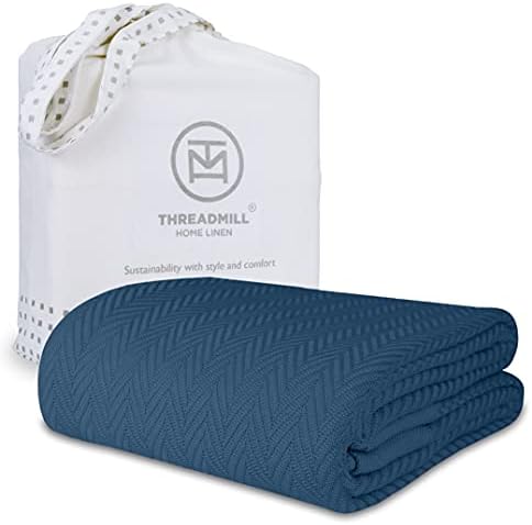 Threadmill Luxury Herringbone Cotton King Blanket - Folkstone Blue