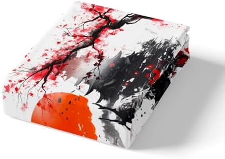 Homewish Japanese Samurai Fitted Sheet Set with Pillowcases