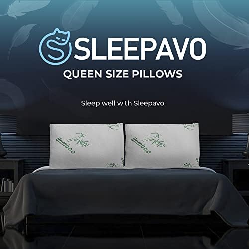 Sleepavo Memory Foam Pillows Set of 2 - Cooling Queen Size