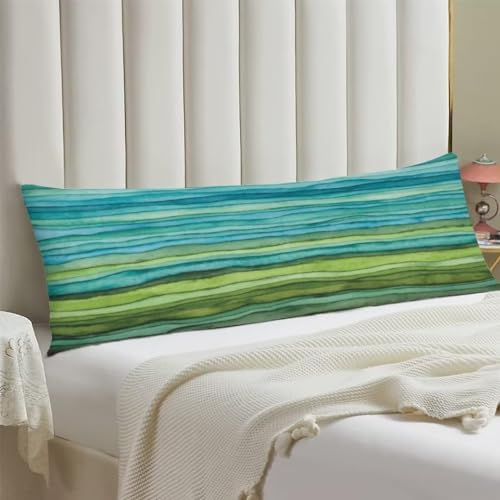 TOKILIAR 20x54 Green Blue Striped Throw Pillow Cover