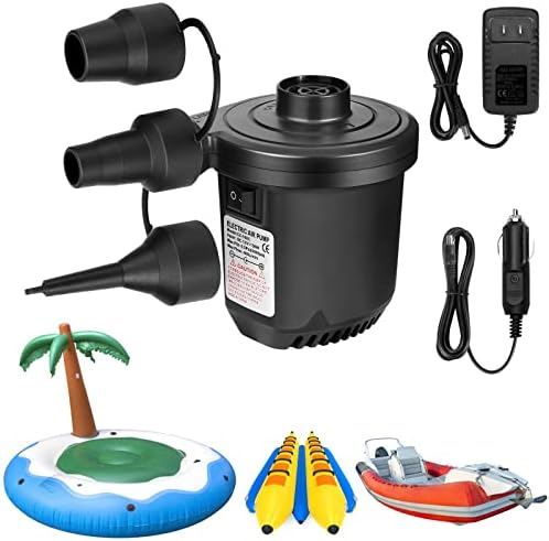 Flanney Air Pump for Inflatables - 3 Nozzles 12V110V Quick Fill Deflate