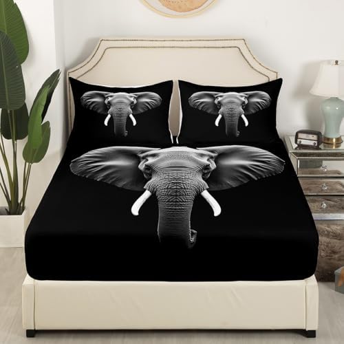 Homewish Elephant Print Twin Fitted Sheet Set with Pillowcase 1