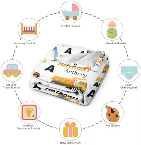 MATCHASTAR Custom Construction Trucks Flannel Throw Blanket for Kids