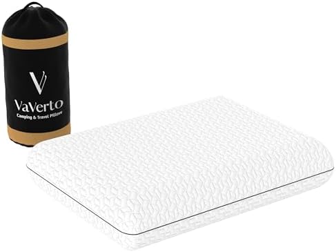 Vaverto Small Memory Foam Camping Pillow - Compressible Breathable and Machine Washable