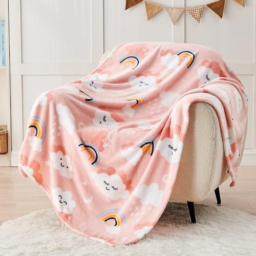 SOCHOW Pink Cloud Print Fleece Throw Blanket for Kids 1