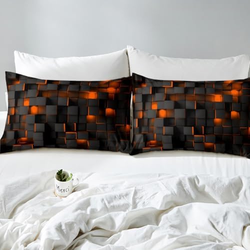 Feelyou Duvet Cover Set Twin Size Kids Orange Black Pattern